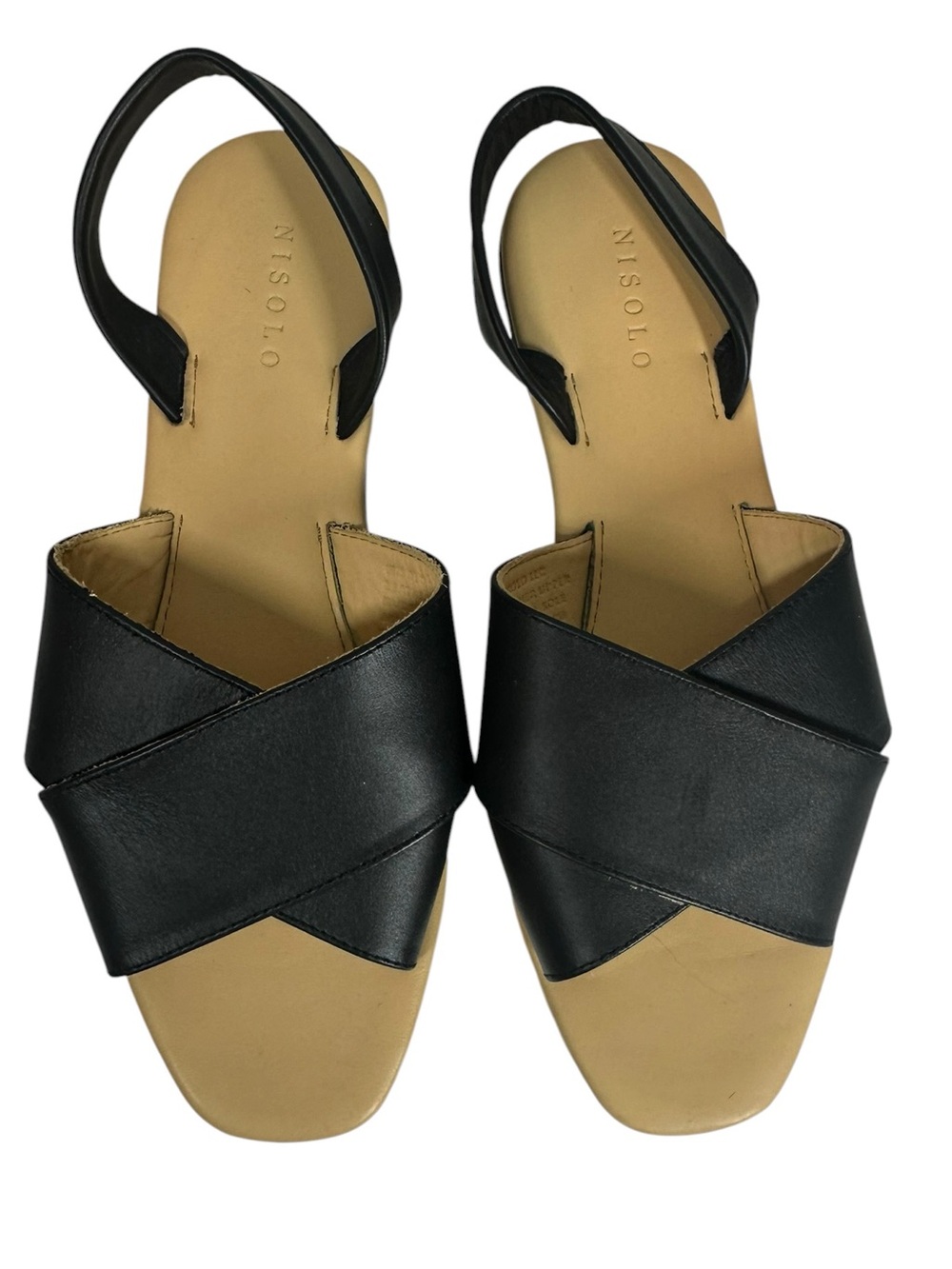 Nisolo Women's 10 Black Leather Crisscross Slingback Flat Sandals